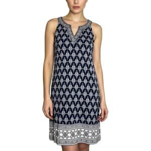 Magnolia Grace Blue Alhambra Embroidered Trim Knit Dress NWT Petite XS